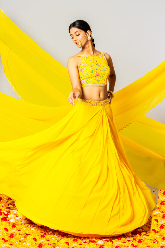 Sunshine Yellow Pleated Lehenga Set