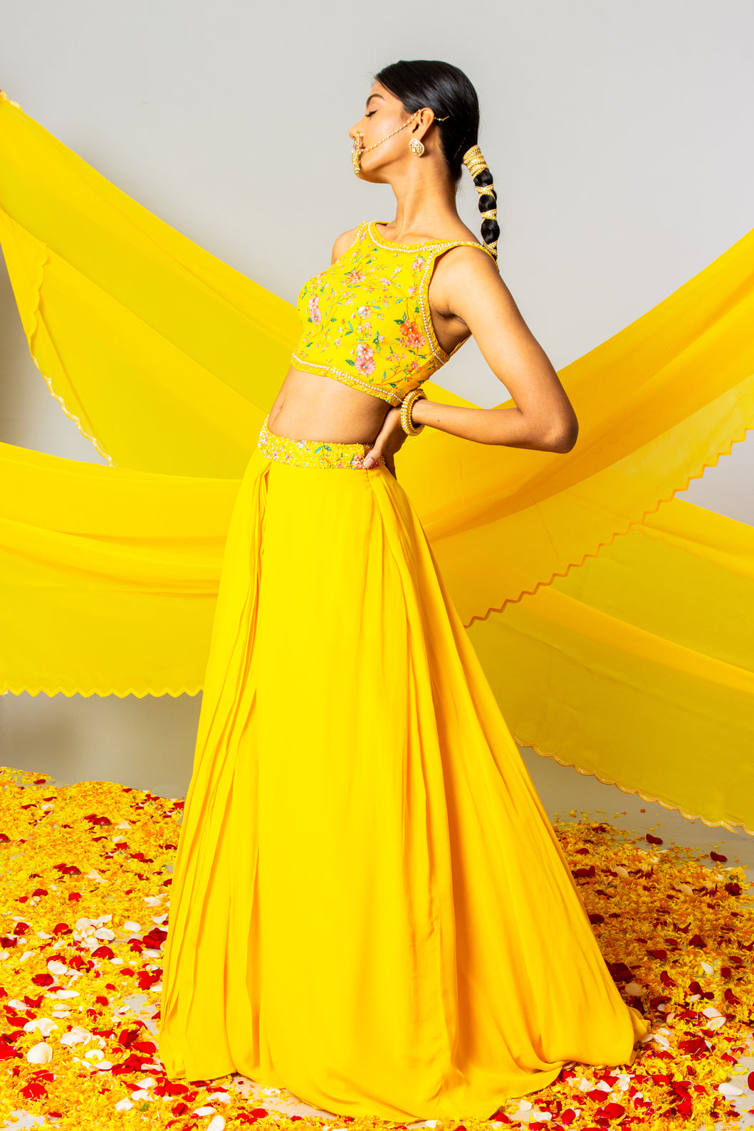 Sunshine Yellow Pleated Lehenga Set