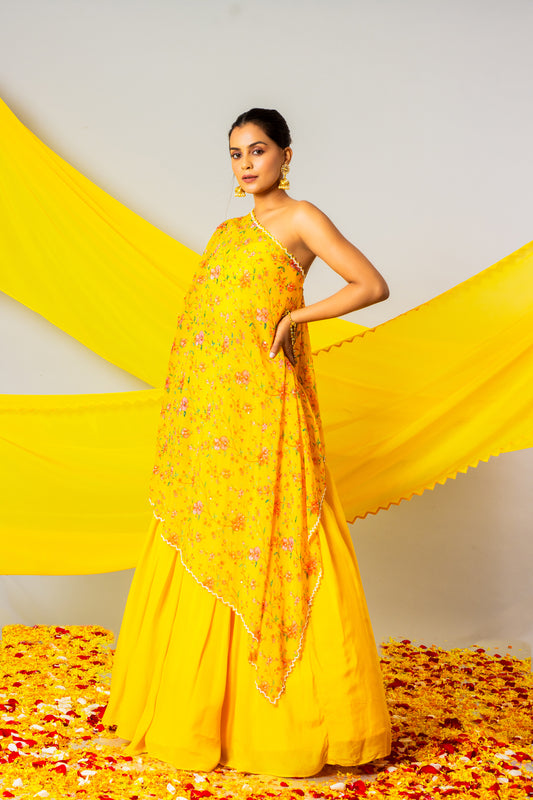 Sunshine Yellow Cape Lehenga Set