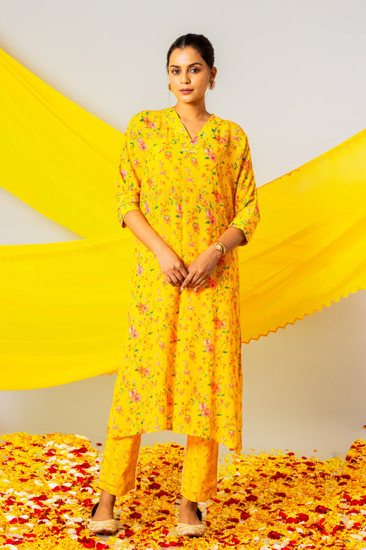 Sunshine Yellow Kaftan Kurta Set