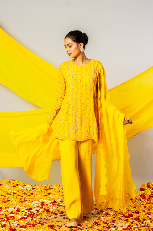 Sunshine Yellow Embroidered Tunic Set