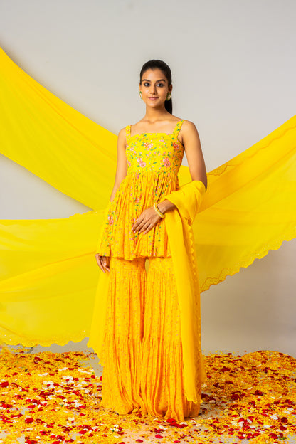 Sunshine Yellow Printed Sharara Set