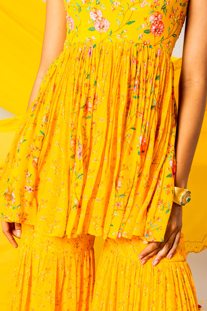 Sunshine Yellow Printed Sharara Set