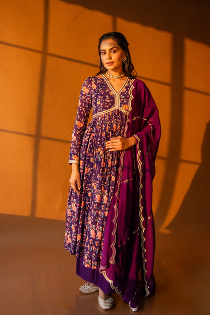 Iris Purple Anarkali Set