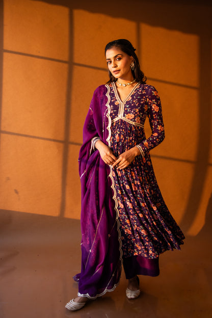 Iris Purple Anarkali Set