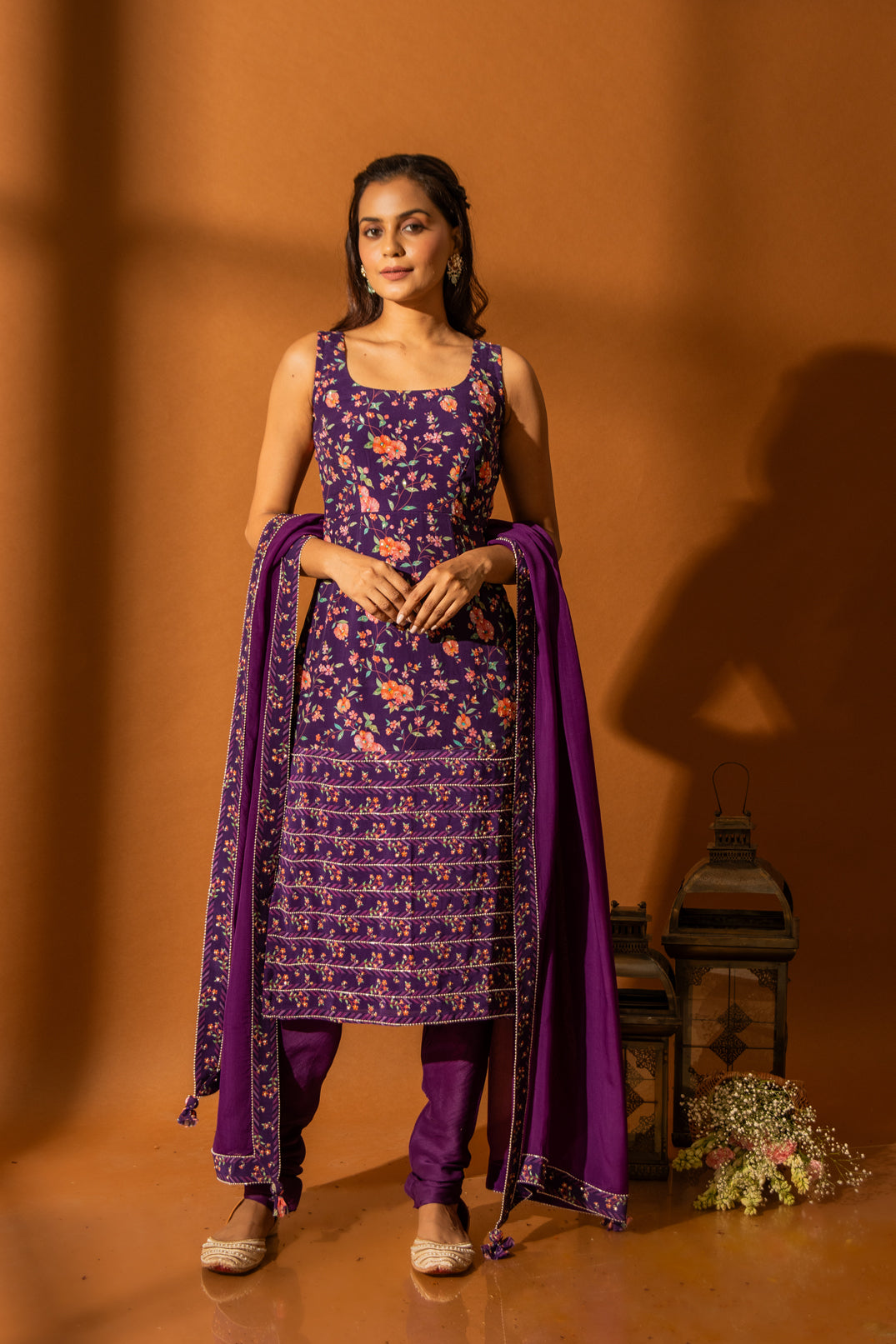 Iris Purple Fitted Kurta Set