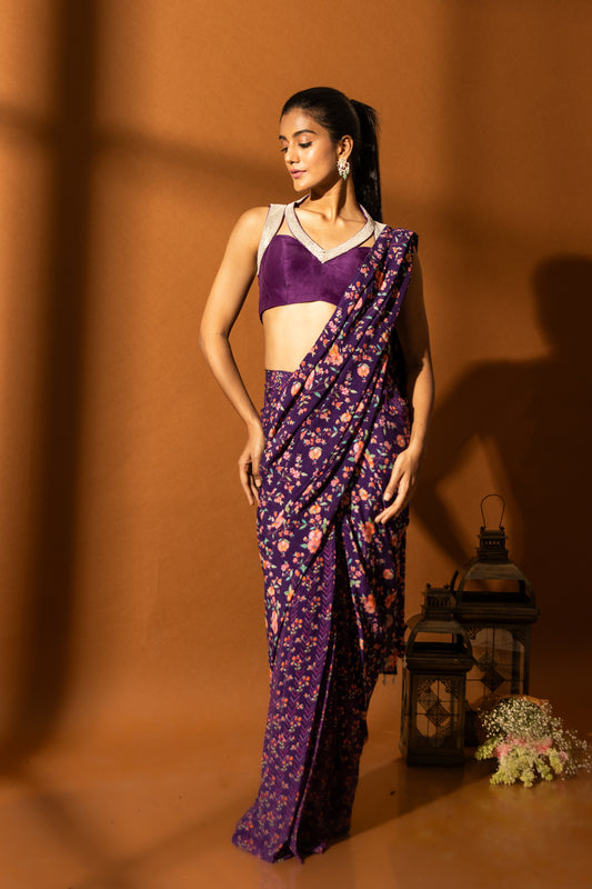 Iris Purple Pre-Draped Saree Set