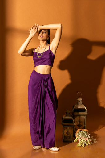 Iris Purple Draped Skirt Set With Embroidered Jacket